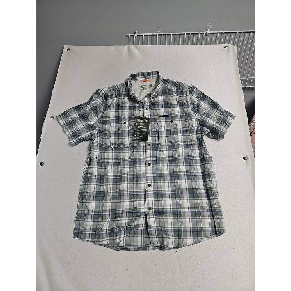Field and Stream Short Sleeve/‎ Button Down Men's Size L Green White New